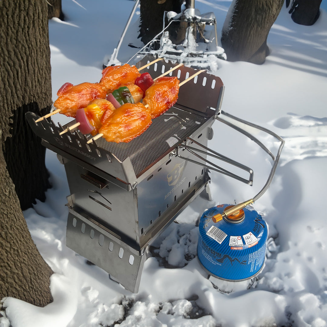 Bestargot Neuheit 2023: Camping Toaster & Grill aus Edelstahl, Toastablett Toastregal mit faltbarem Ständer