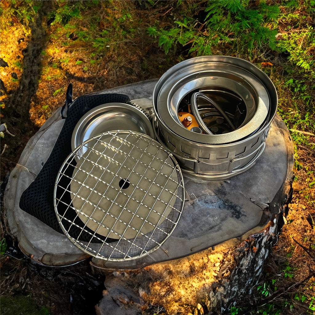 Bestargot Neuheit 2023: Camping Holzvergaser Kocher Hobo Gaskocher, Dual-Modus, Hochwertiger Edelstahl, Robust und Langlebig