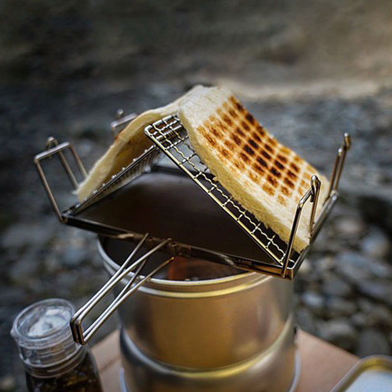 Camping Toaster für Gaskocher aus Edelstahl, Toastablett Toastregal mit faltbarem Ständer