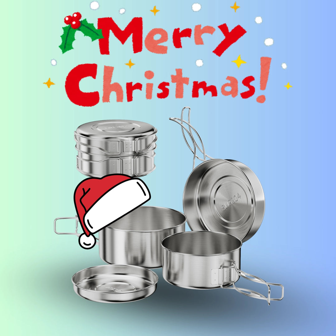 4-teiliges Edelstahl Camping Kochgeschirr