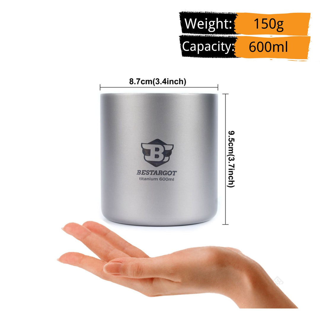 Bestargot 600ml Doppelwandiger Titan Becher – Isolierter Camping Becher für Outdoor & Trekking