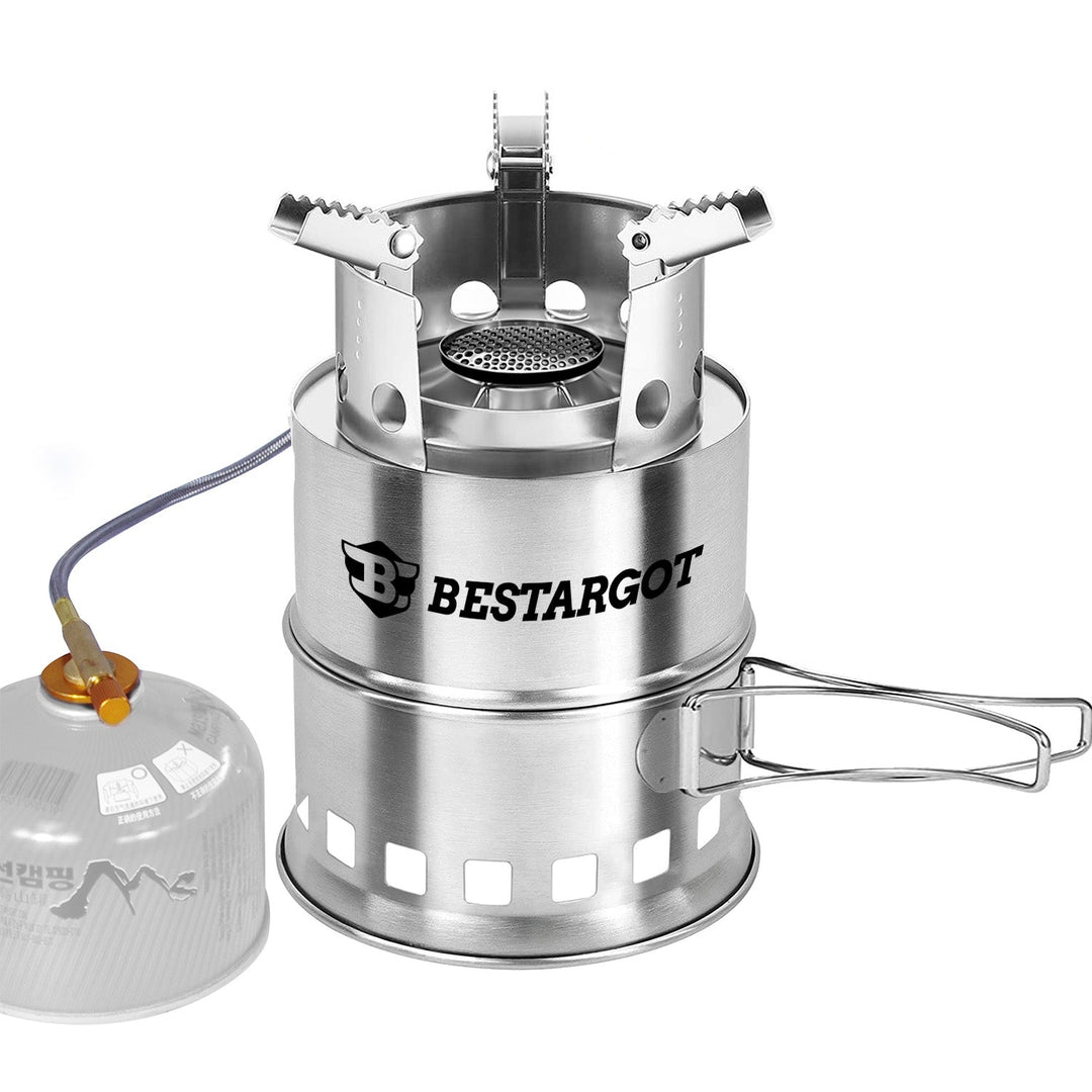 Bestargot Neuheit 2023: Camping Holzvergaser Kocher Hobo Gaskocher, Dual-Modus, Hochwertiger Edelstahl, Robust und Langlebig
