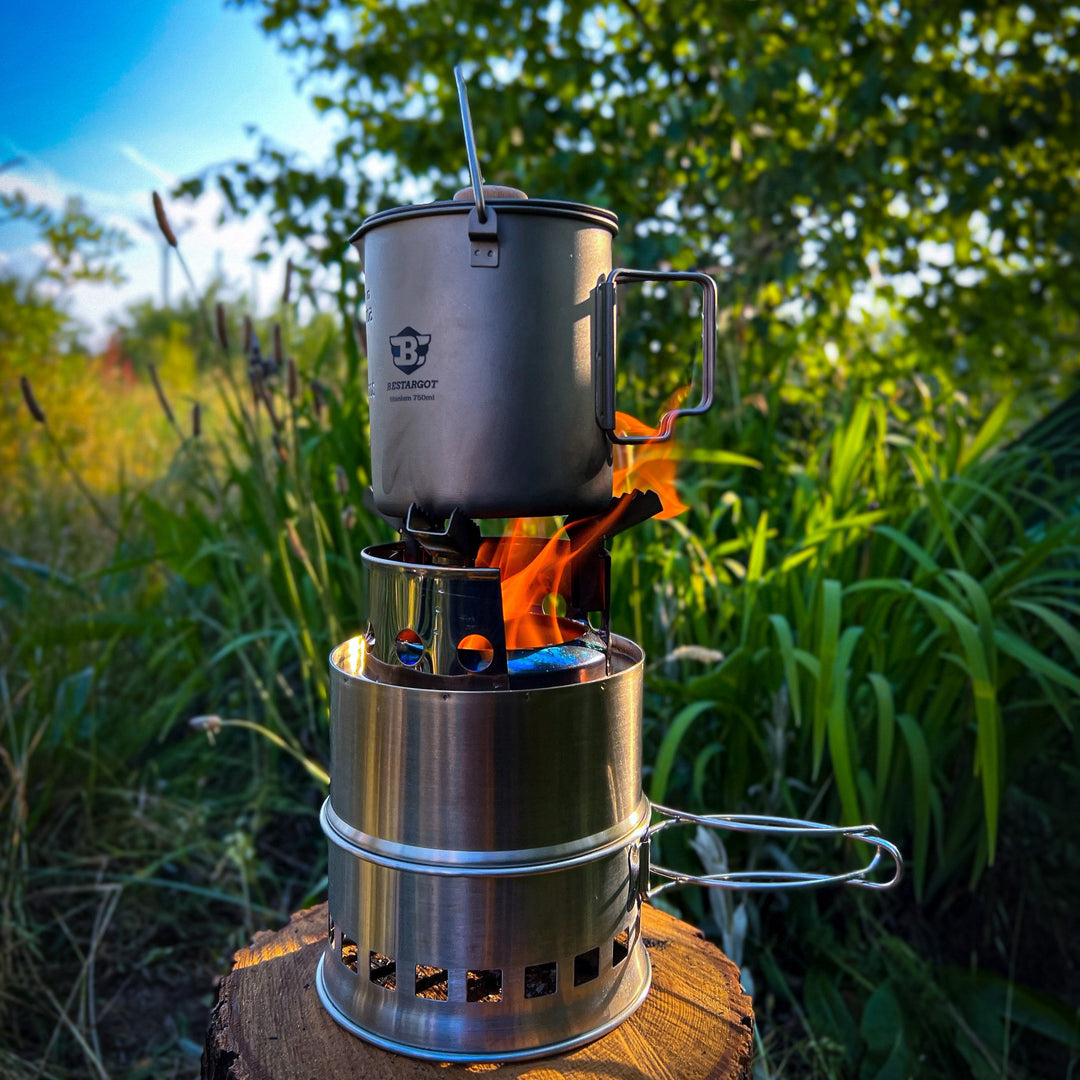 Bestargot Neuheit 2023: Camping Holzvergaser Kocher Hobo Gaskocher, Dual-Modus, Hochwertiger Edelstahl, Robust und Langlebig