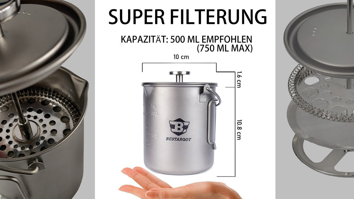Bestargot Camping Titanium 750ml Topf mit Isoliertem Becherträger
