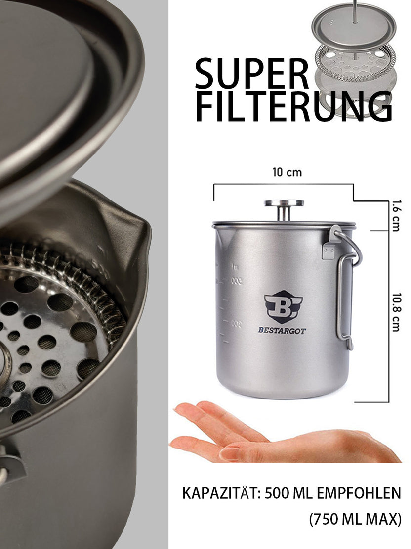 Bestargot Camping Titanium 750ml Topf mit Isoliertem Becherträger