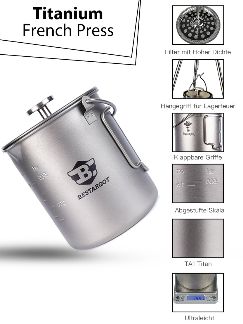 Bestargot Camping Titanium 750ml Topf mit Isoliertem Becherträger