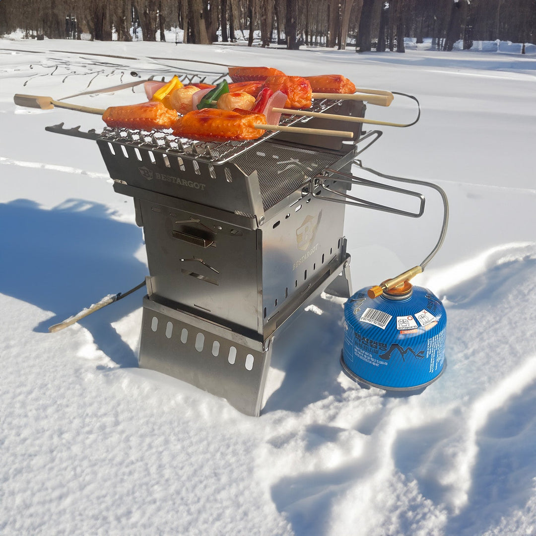 Camping Toaster für Gaskocher aus Edelstahl, Toastablett Toastregal mit faltbarem Ständer