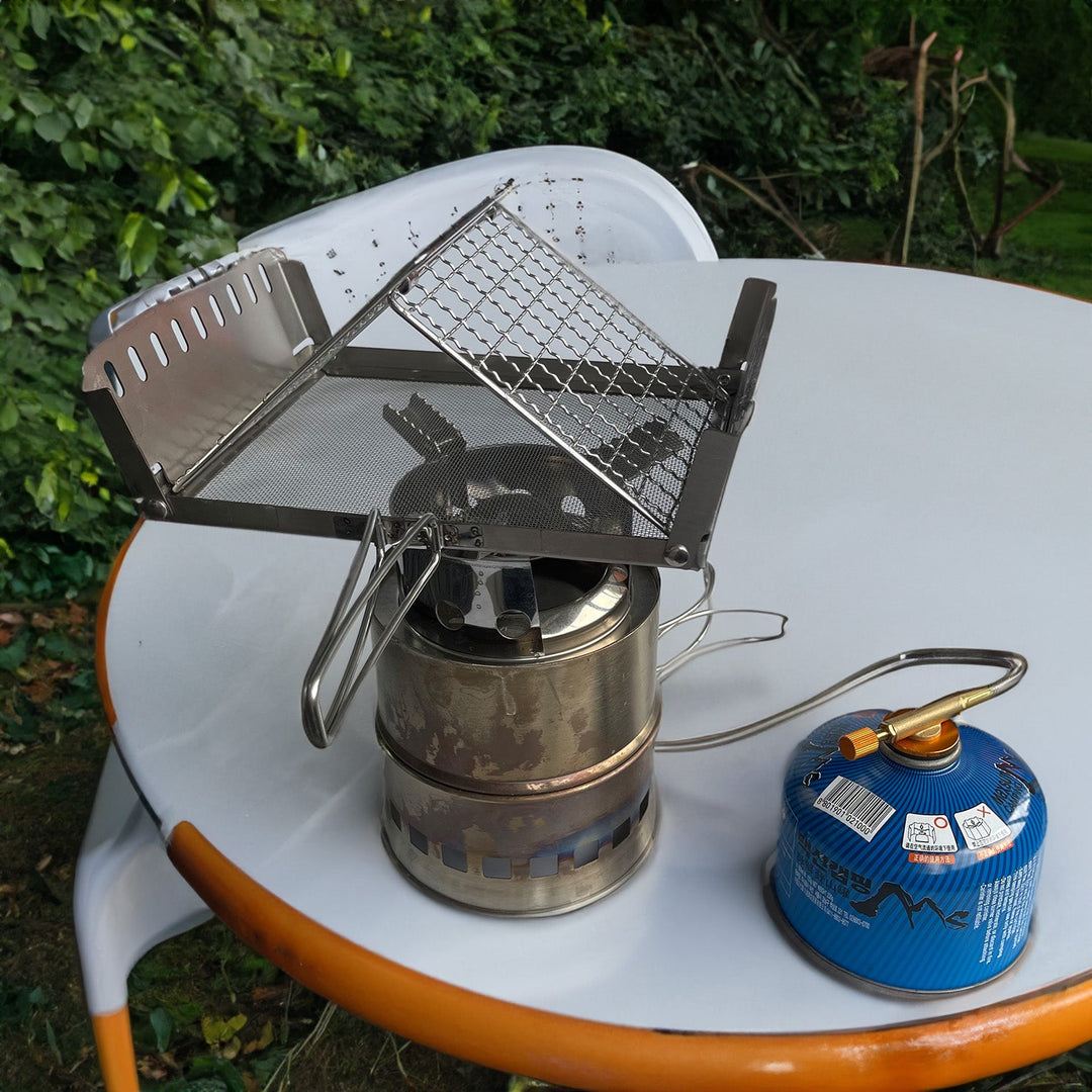 Camping Toaster für Gaskocher aus Edelstahl, Toastablett Toastregal mit faltbarem Ständer