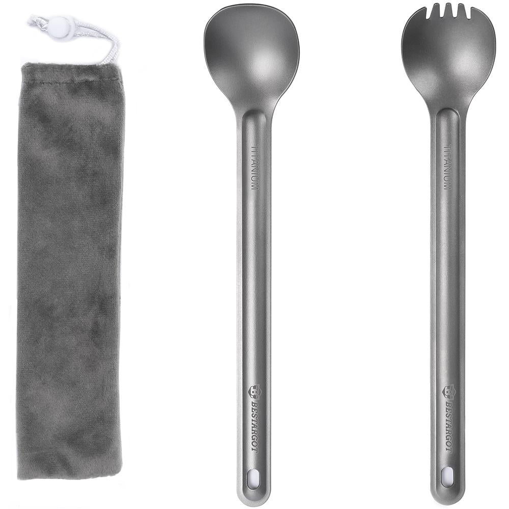 Bestargot ATitanium Long Handle Spork and Spoon Set