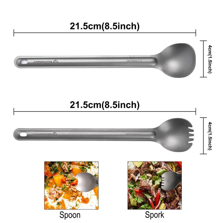 Bestargot ATitanium Long Handle Spork and Spoon Set